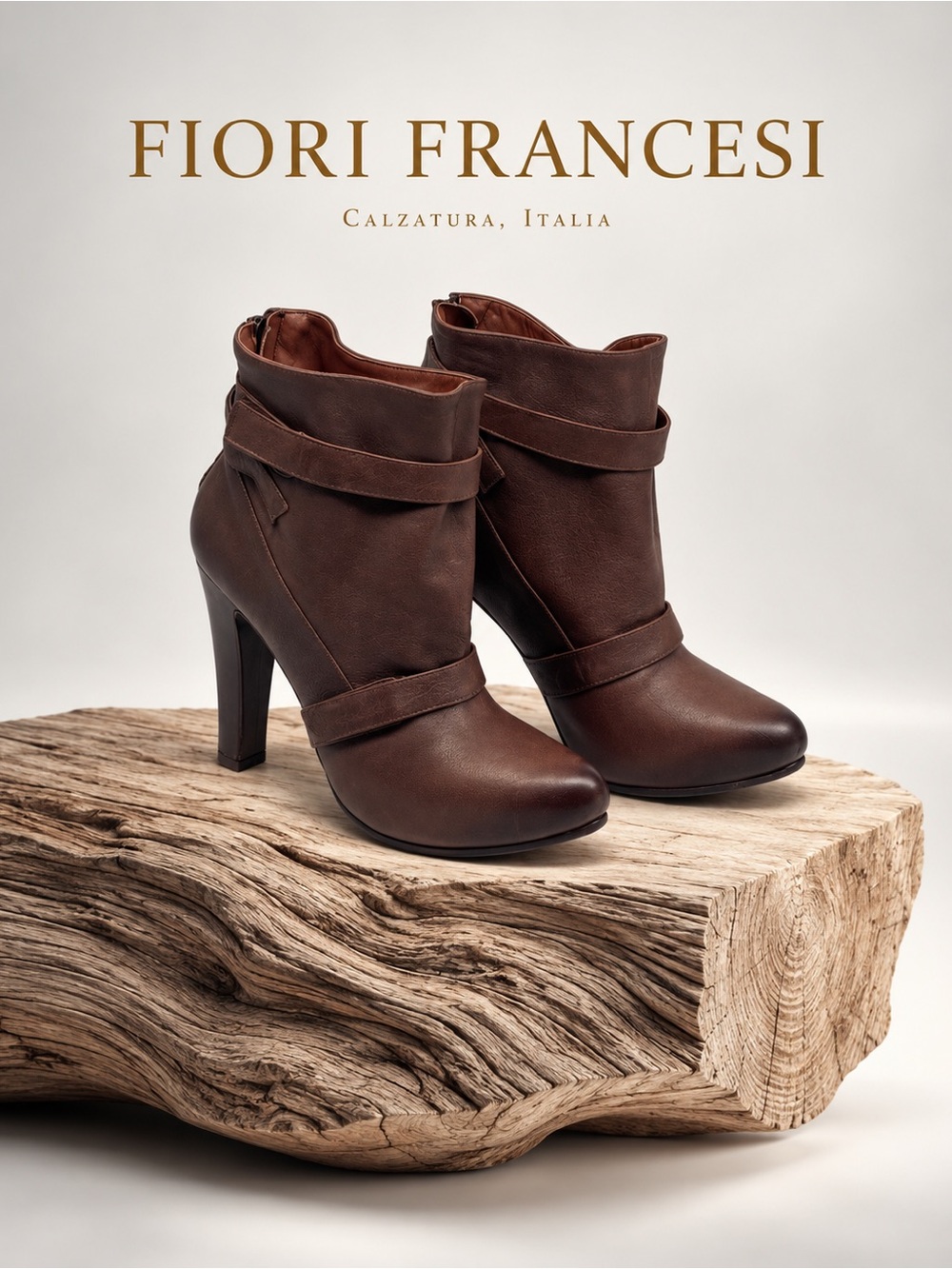 Fiori Francesi Italian Calzatura Brown Leather Strap Ankle Boots